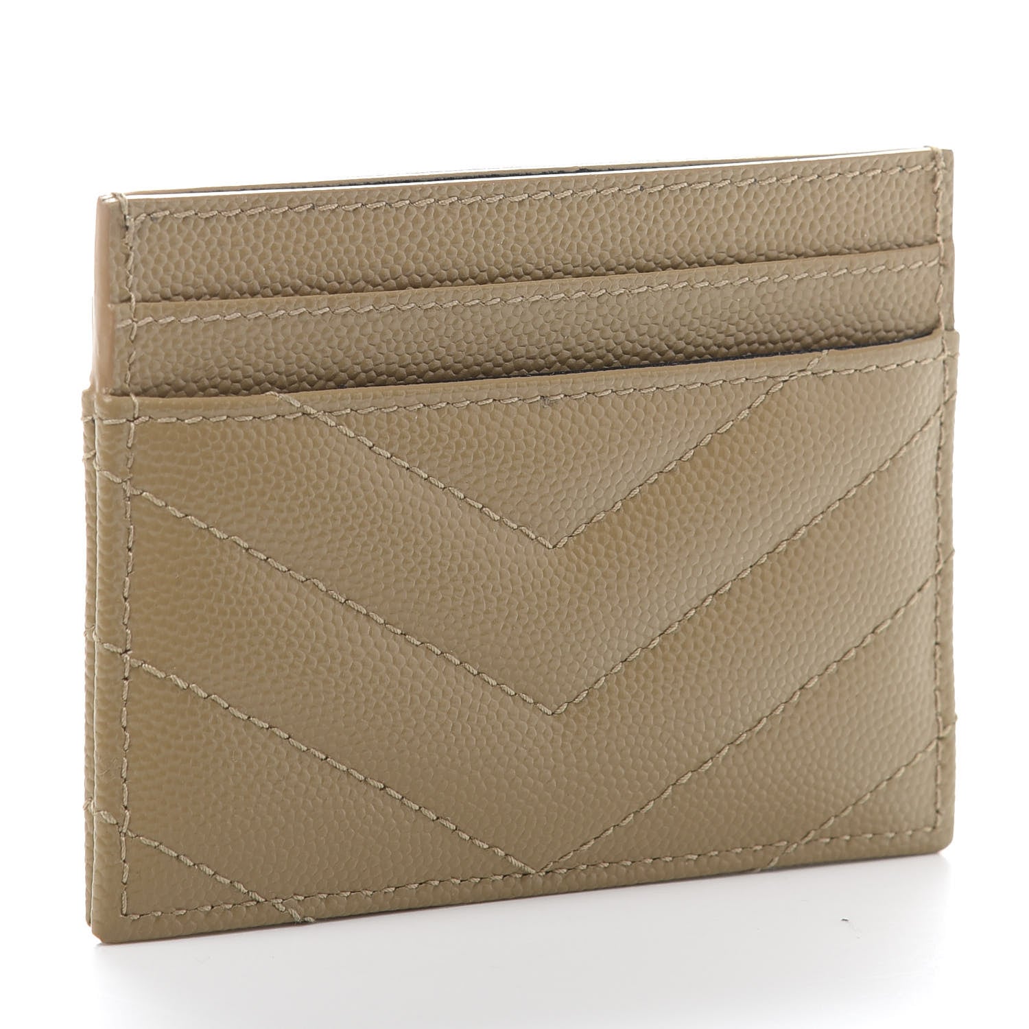 Saint Laurent Grain De Poudre Matelasse Chevron Monogram Credit Card Case Cork 3 of 8