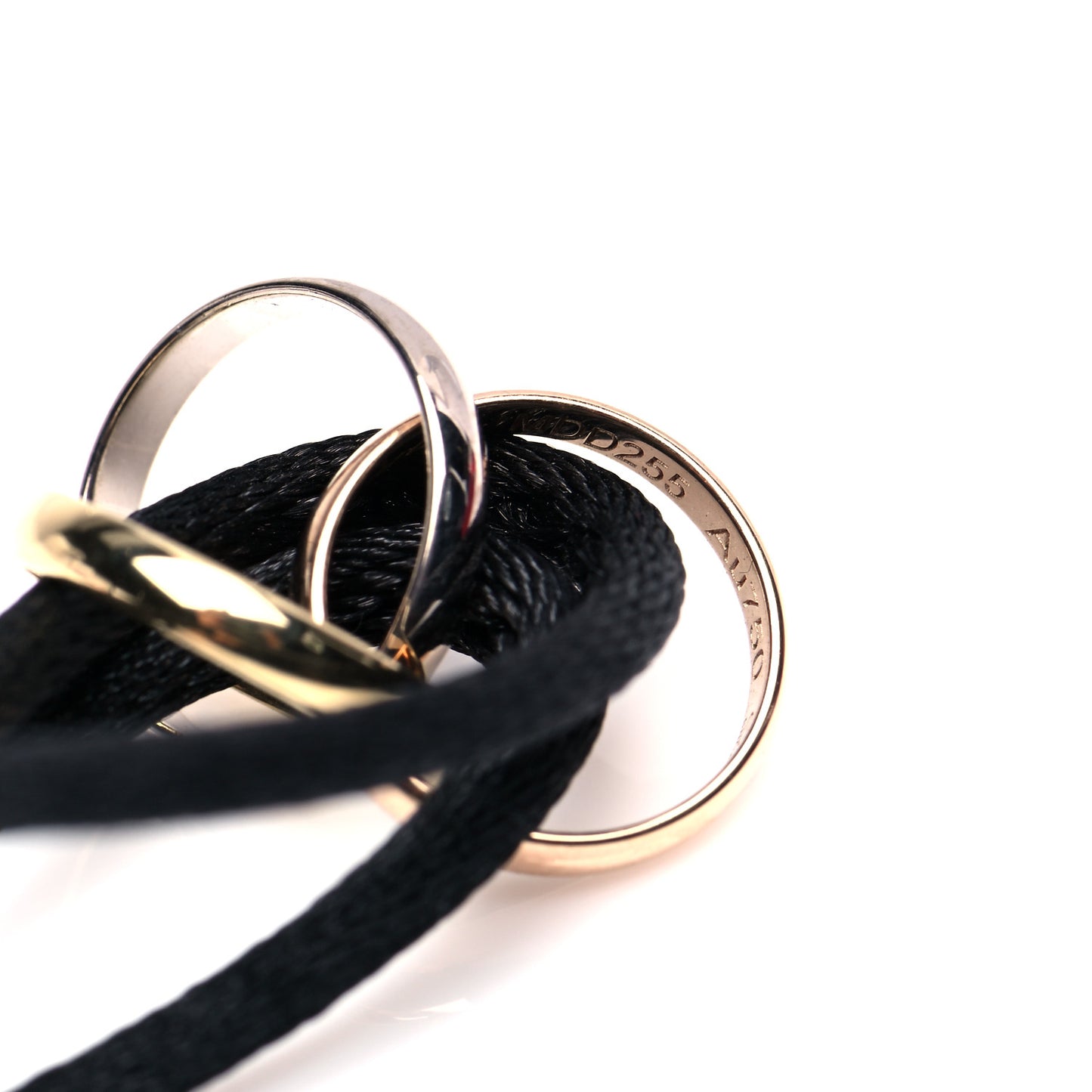 18K Pink Yellow White Gold Trinity Adjustable Cord Bracelet Black