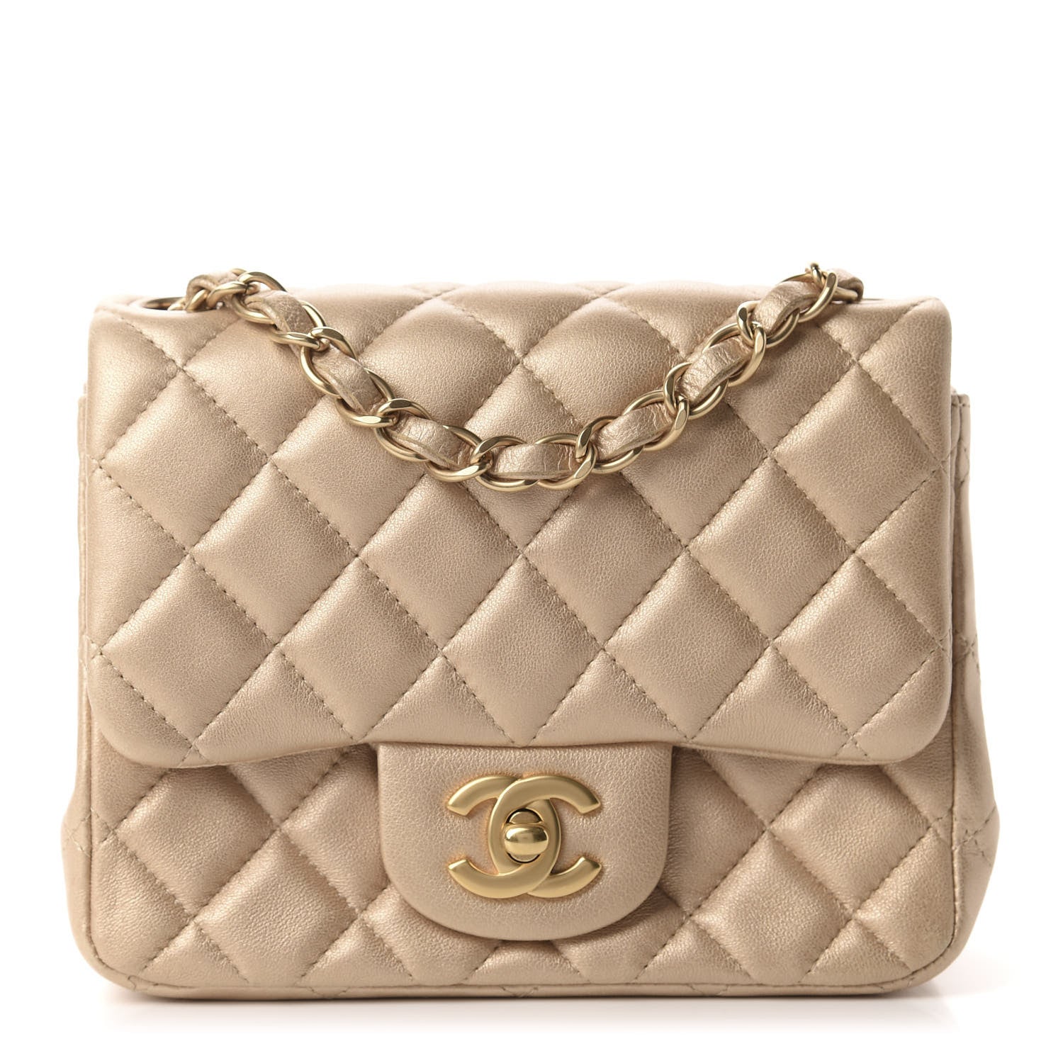 Chanel Metallic Lambskin Quilted Mini Square Flap Light Gold 1 of 11
