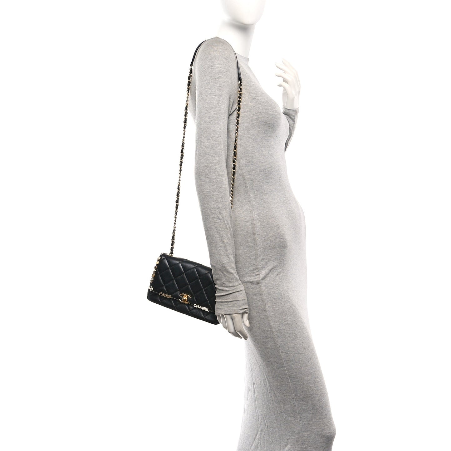 Lambskin Enamel Strass Quilted Mini Paris Monaco Flap Black