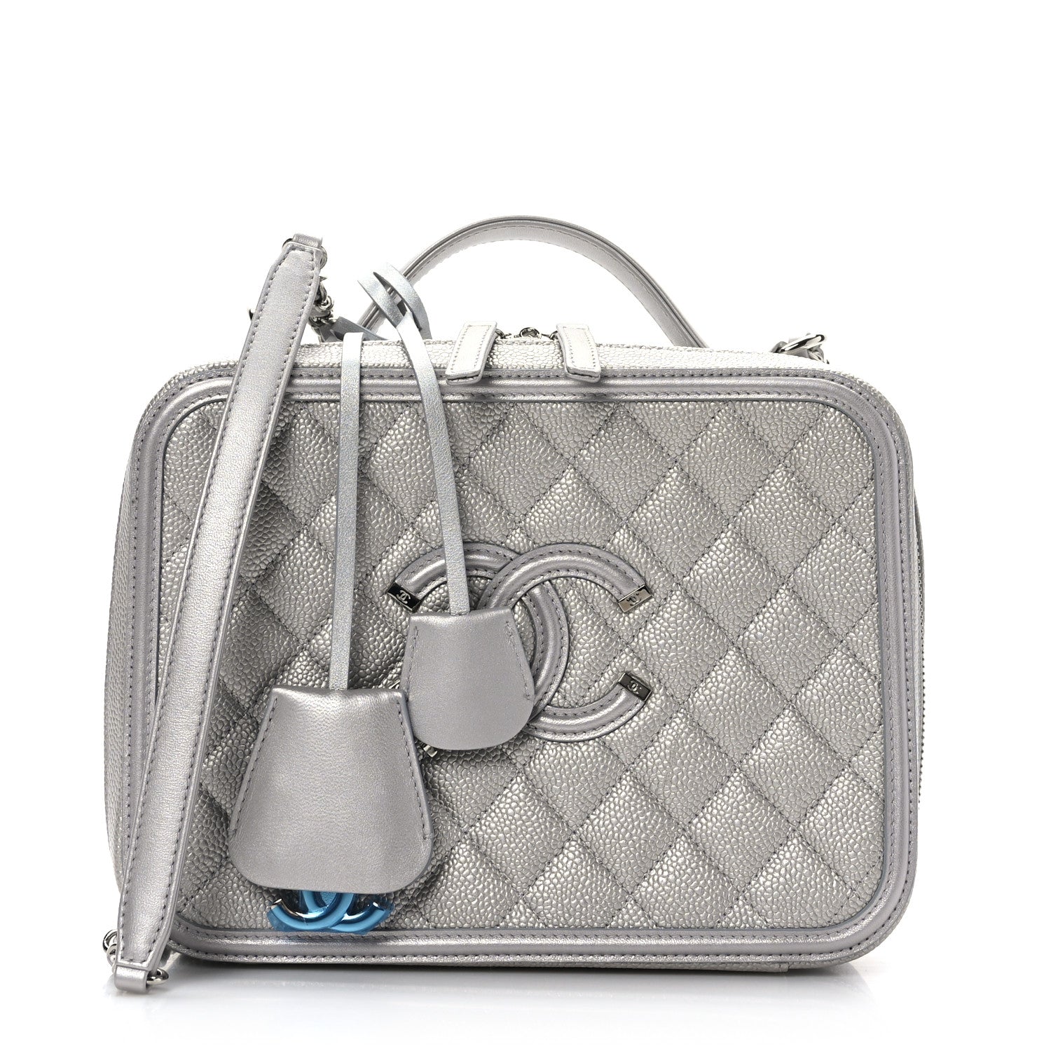 Chanel Metallic Caviar Quilted Large CC Filigree Vanity Case Silver 1 of 10