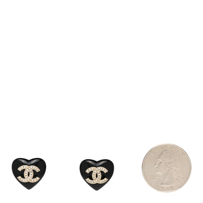 Chanel Resin Crystal CC Heart Earrings Black Gold 2 of 5