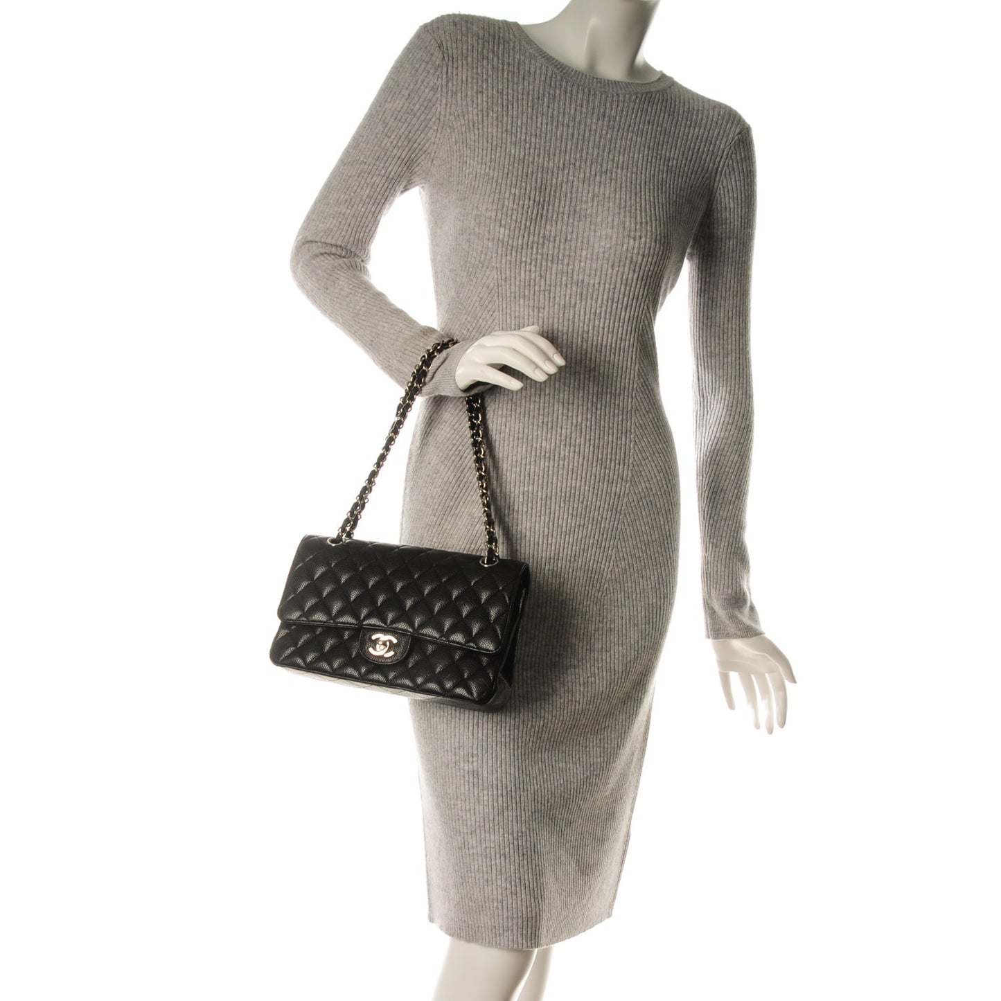 Caviar Quilted Medium Double Flap Black
