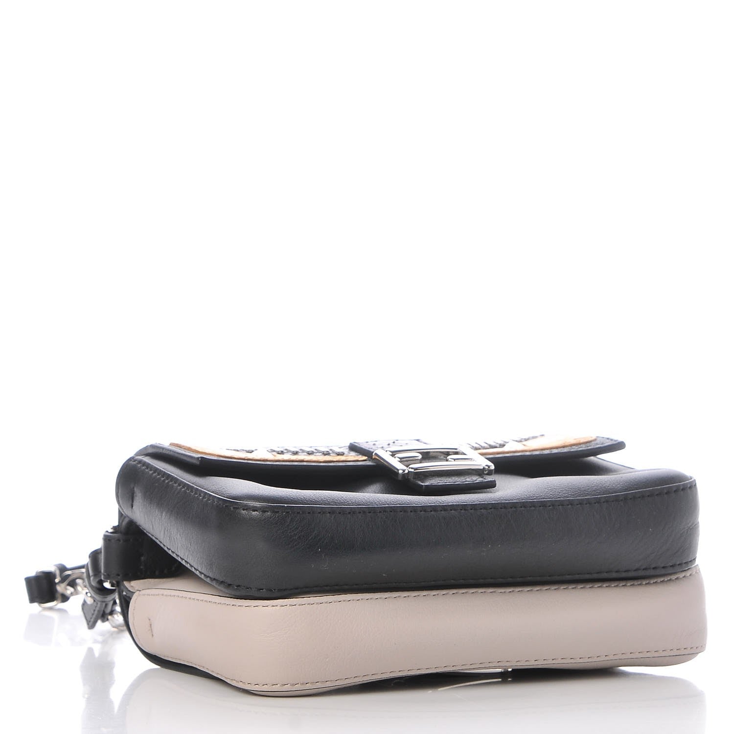 Fendi Calfskin Elaphe Crocodile Monster Studded Micro Double Baguette Black Grigio Polvere 4 of 9