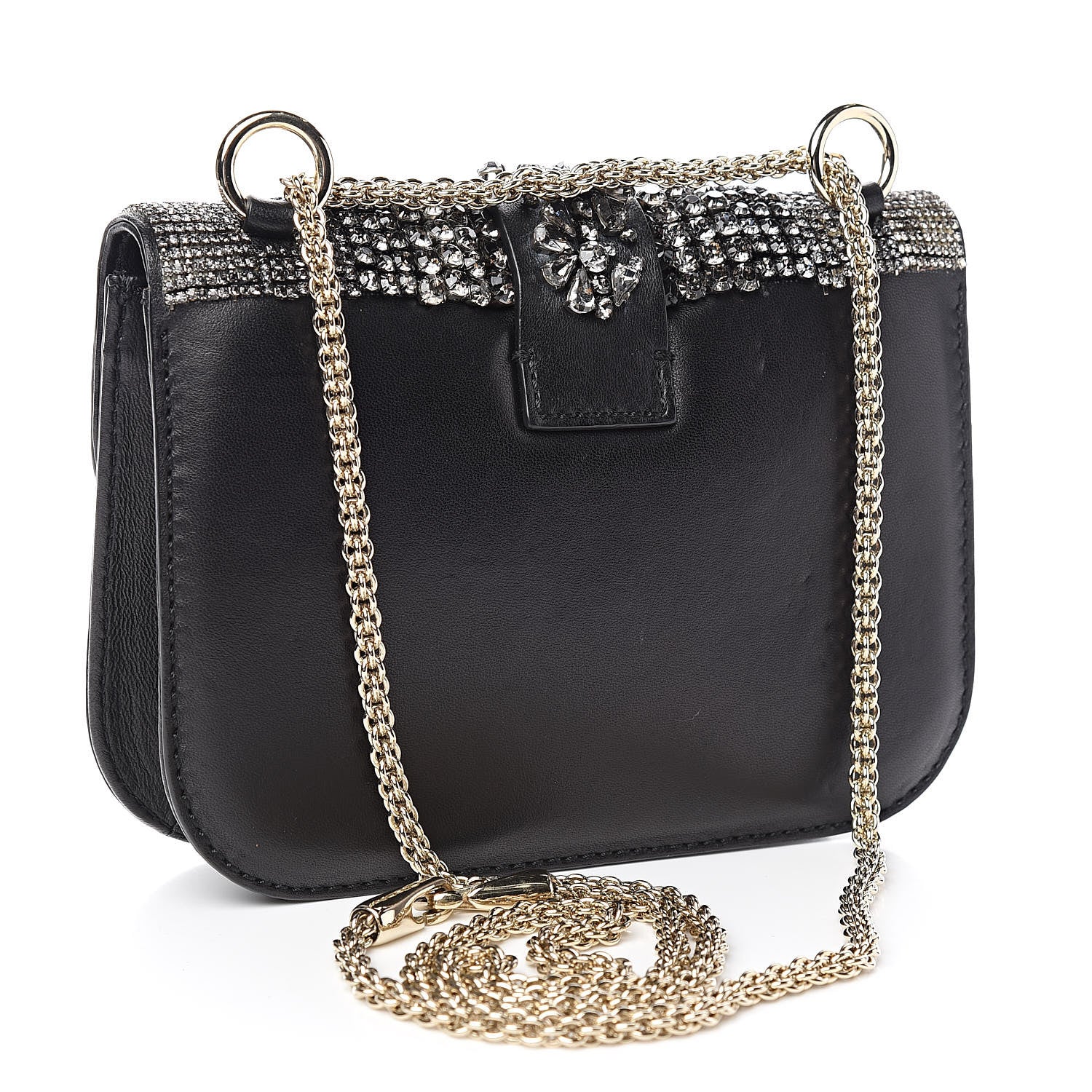 Valentino Garavani Vitello Crystal Embellished Small Glam Lock Rockstud Flap Black 3 of 13