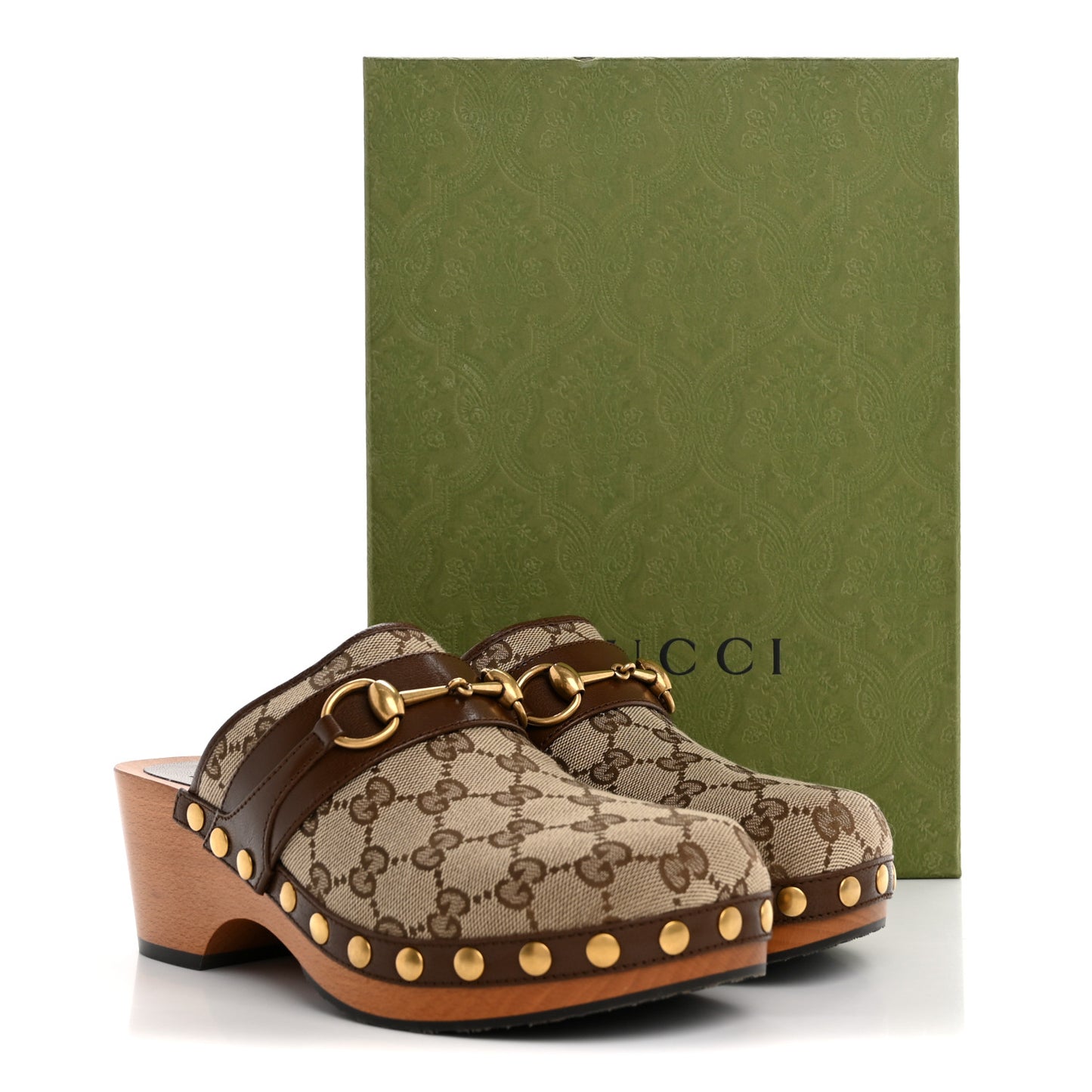 Monogram Goatskin Horsebit Clog Mules 37 Beige Ebony Brown Sugar