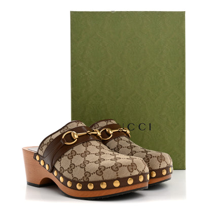 Gucci Monogram Goatskin Horsebit Clog Mules 37 Beige Ebony Brown Sugar 10 of 10