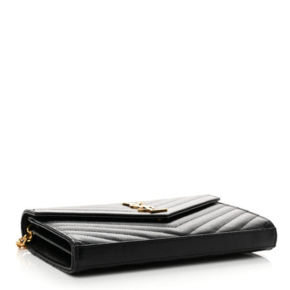 Saint Laurent Grain De Poudre Matelasse Chevron Monogram Chain Wallet Black 4 of 13