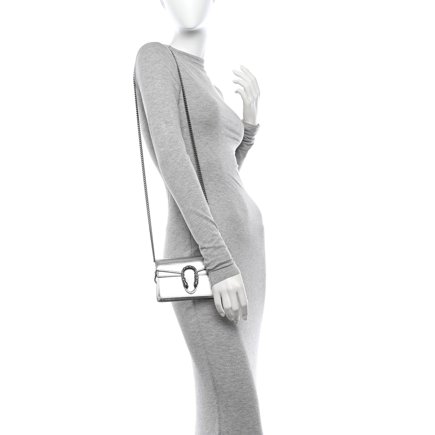 Gucci Metallic Calfskin Super Mini Dionysus Shoulder Bag Silver 3 of 9