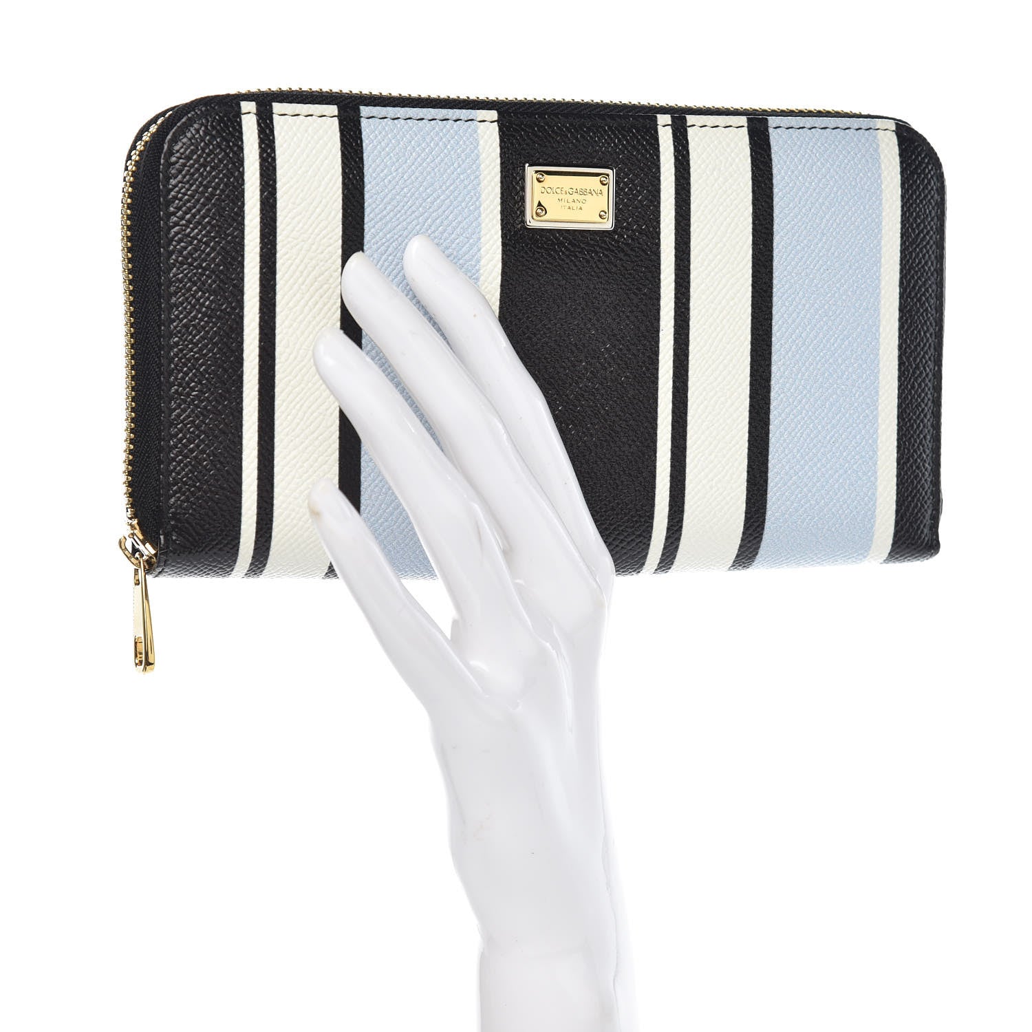 Dolce & Gabbana Dauphine Striped Zip Around Wallet Black 2 of 10