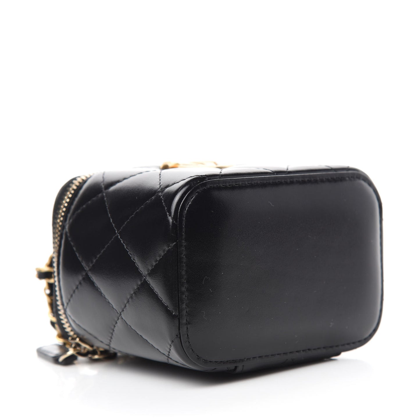 Calfskin Quilted Mini Perfect Fit Vanity Case With Chain Black