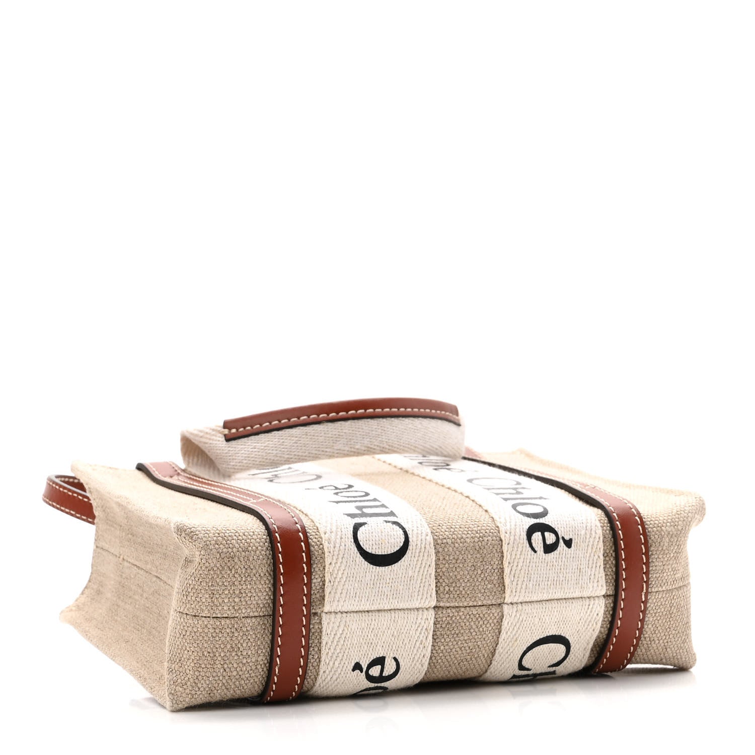 Chloe Cotton Calfskin Mini Woody Ribbon Tote White Brown 4 of 10