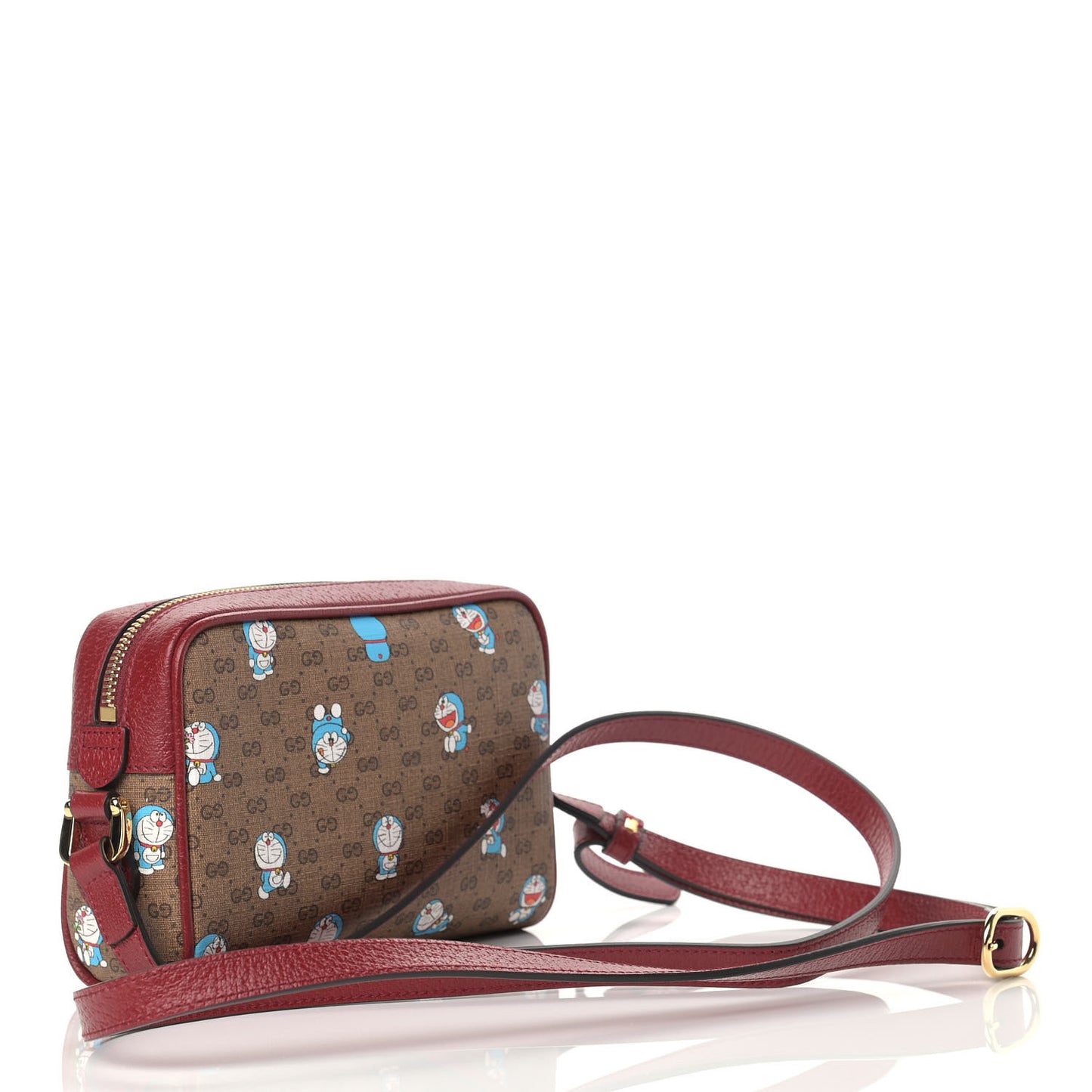 X DORAEMON Mini Vintage GG Supreme Monogram Camera Bag Beige Cherry Red