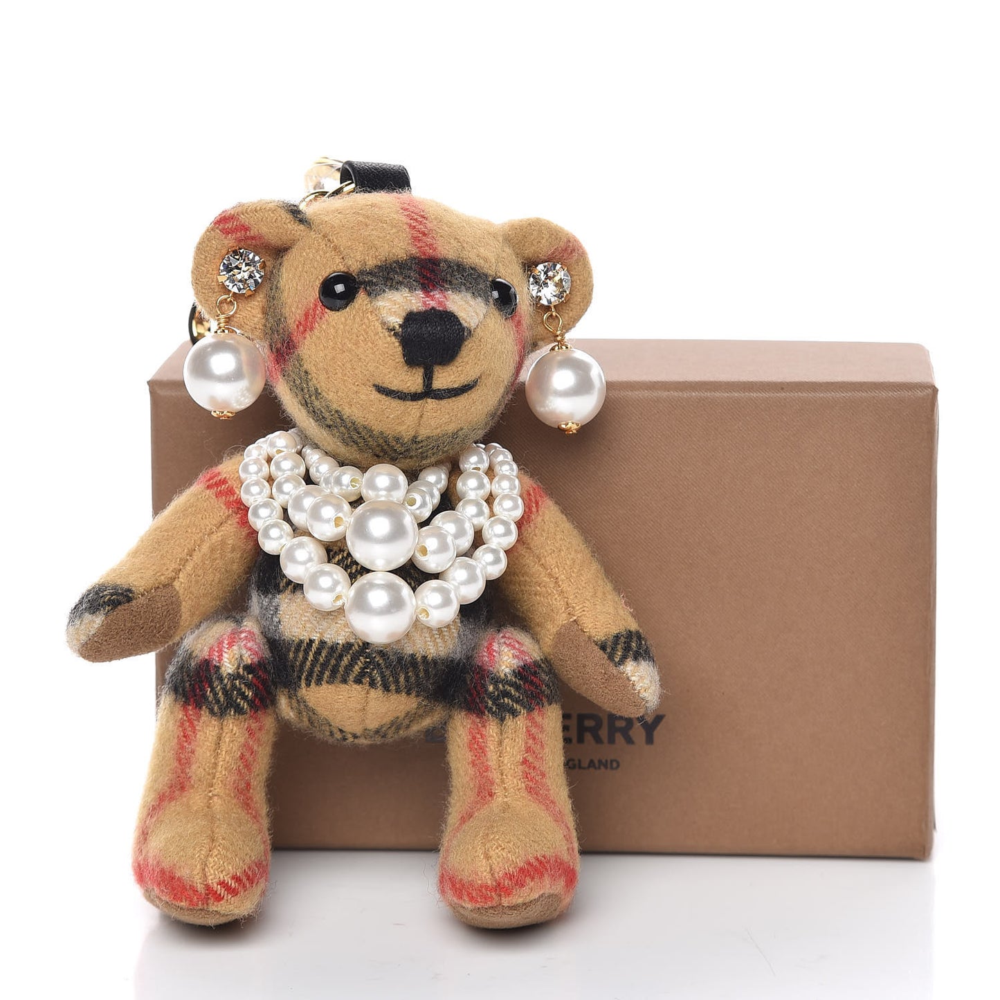 Cashmere Vintage Check Pearl Thomas Bear Bag Charm Antique Yellow