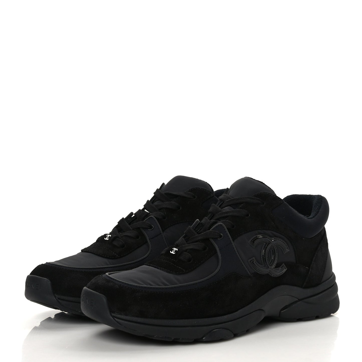 Mixed Fibers Calfskin Suede CC Sneakers 42 Black