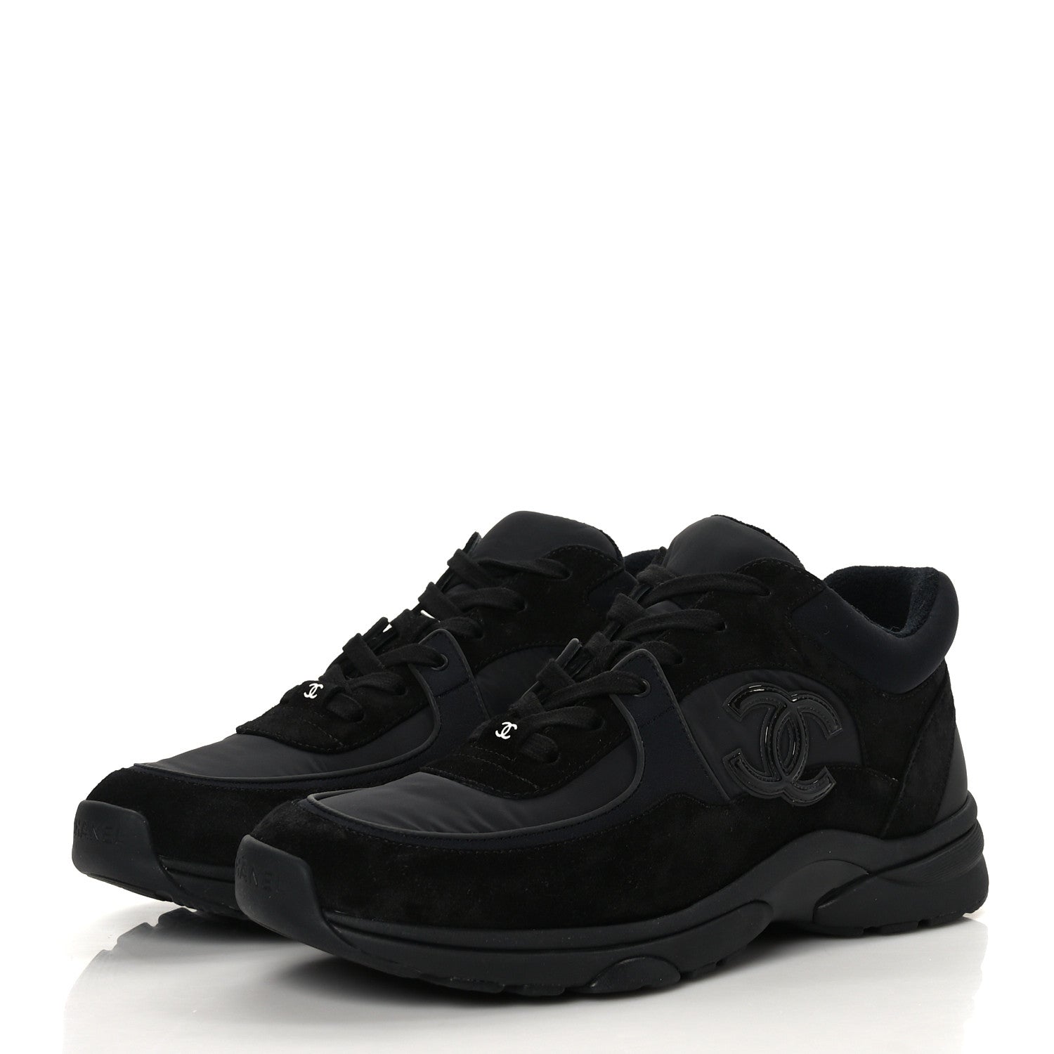 Chanel Mixed Fibers Calfskin Suede CC Sneakers 42 Black 1 of 7