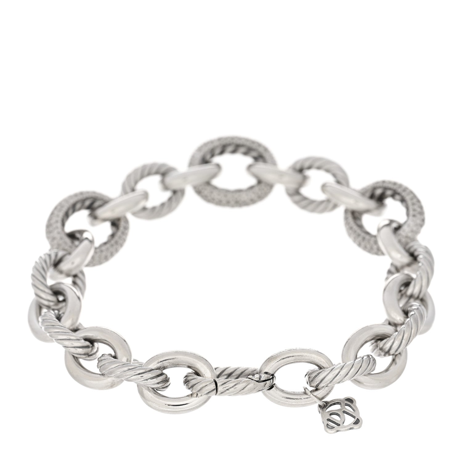 David Yurman Sterling Silver Diamond 15mm Large Oval Link Bracelet 2 of 3