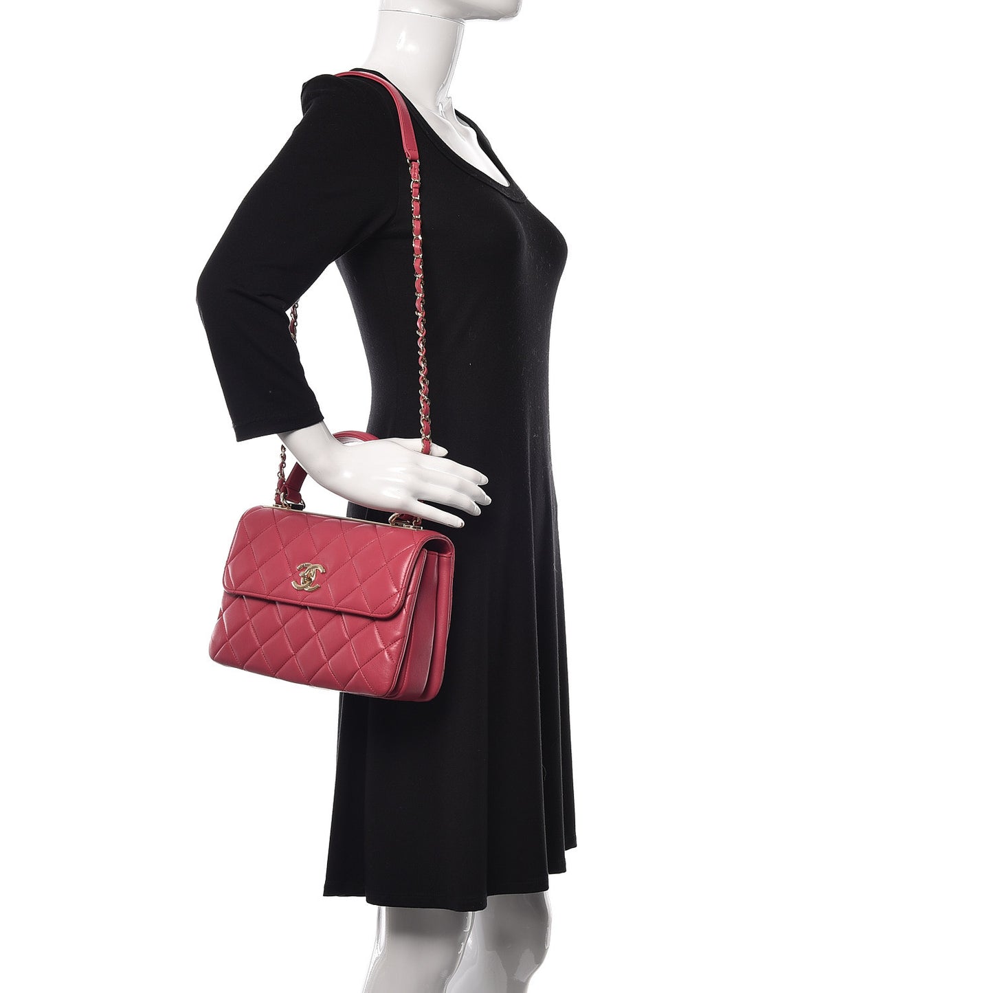Lambskin Quilted Small Trendy CC Dual Handle Bag Dark Pink