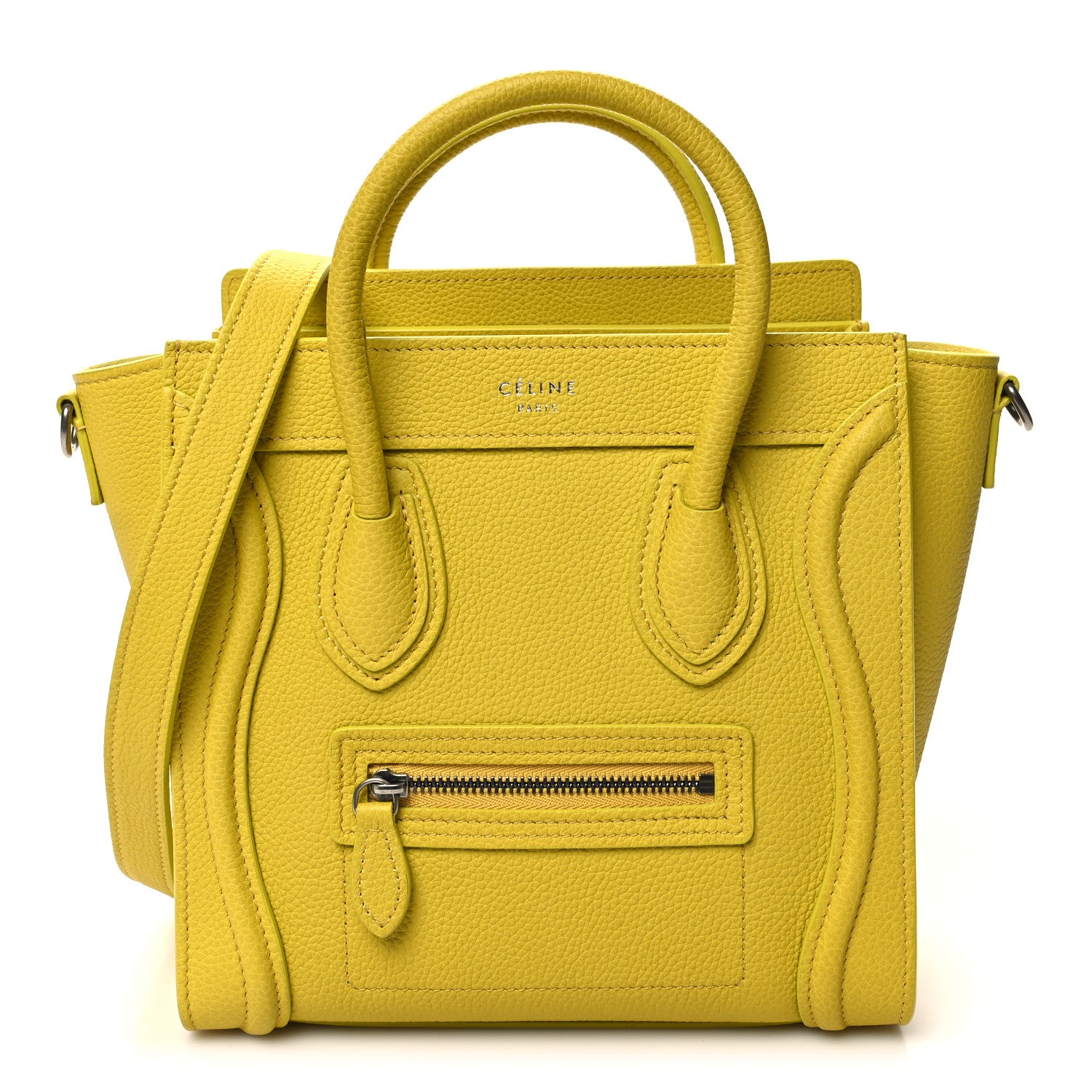 Celine Drummed Calfskin Nano Luggage Mimosa 1 of 10