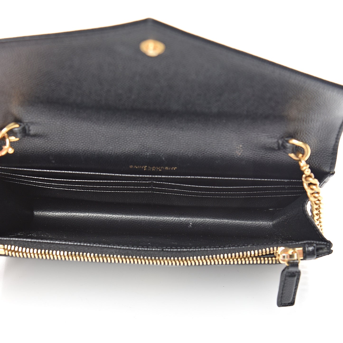 Grain De Poudre Matelasse Chevron Monogram Envelope Chain Wallet Black