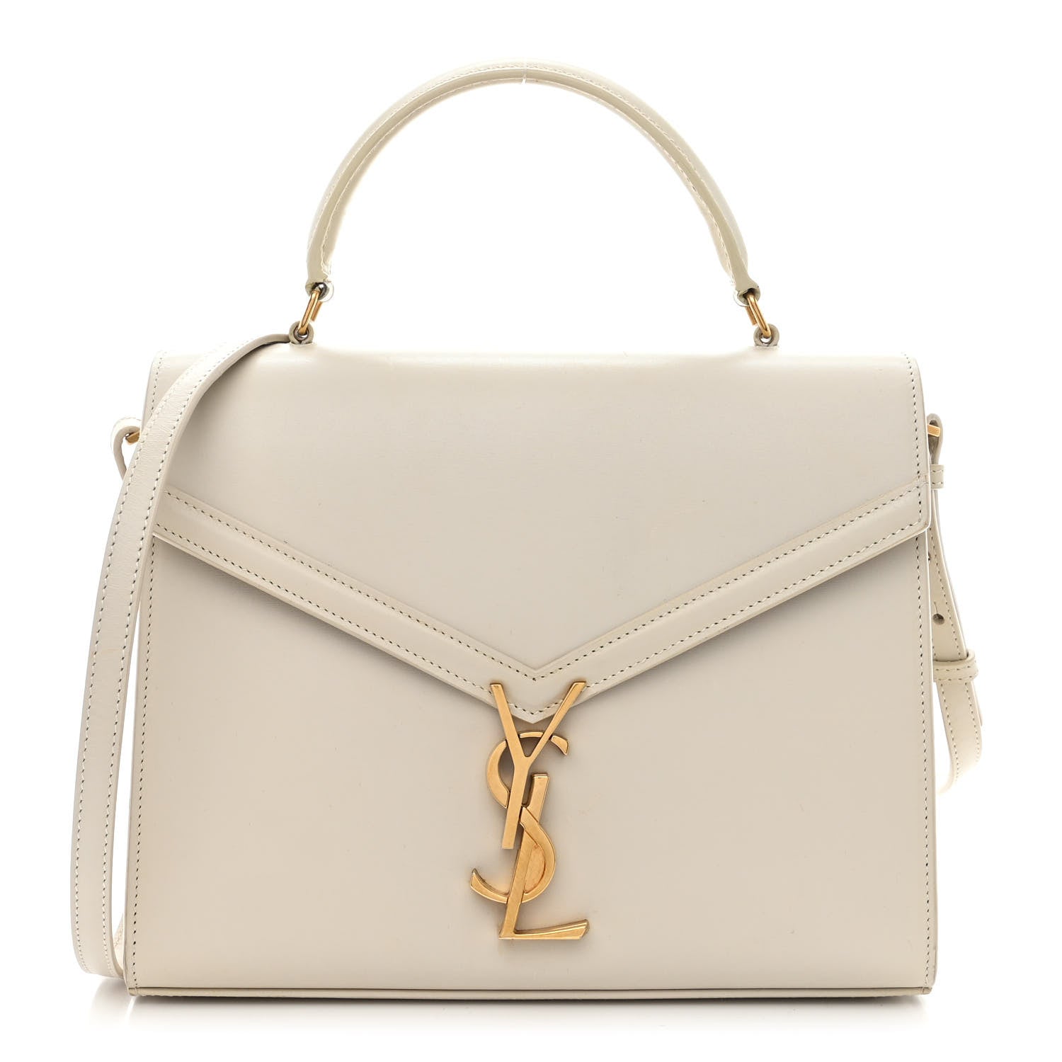 Saint Laurent Smooth Calfskin Medium Classic Monogram Cassandra Top Handle Crema Soft Rouge Legion 1 of 19