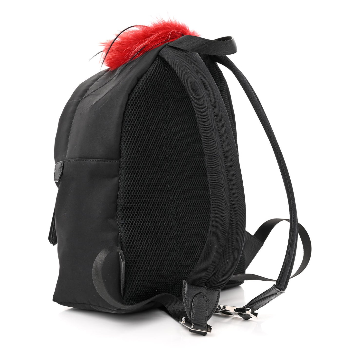 Nylon Vitello Dolce Elaphe Fox Fur Monster Eyes Backpack Black Natural Bordeaux Multicolor