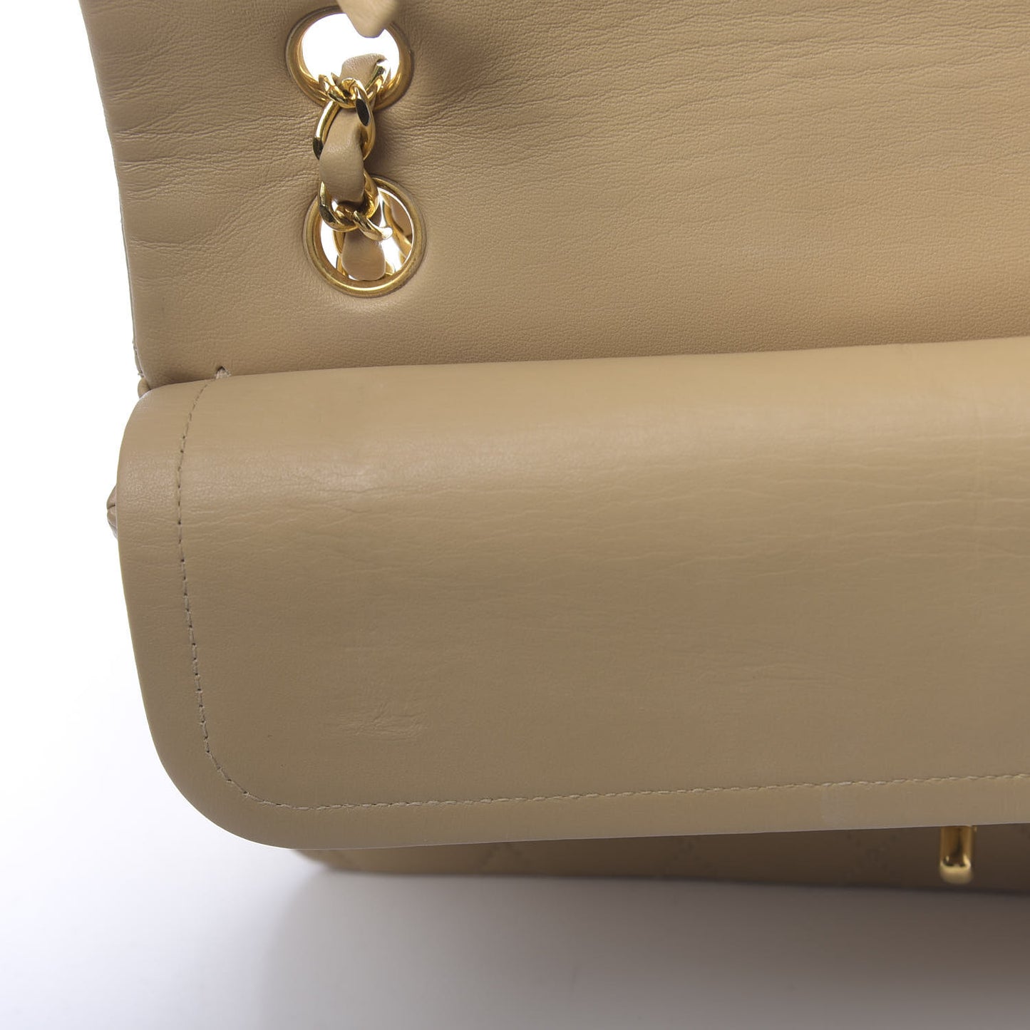 Lambskin Quilted Medium Double Flap Beige