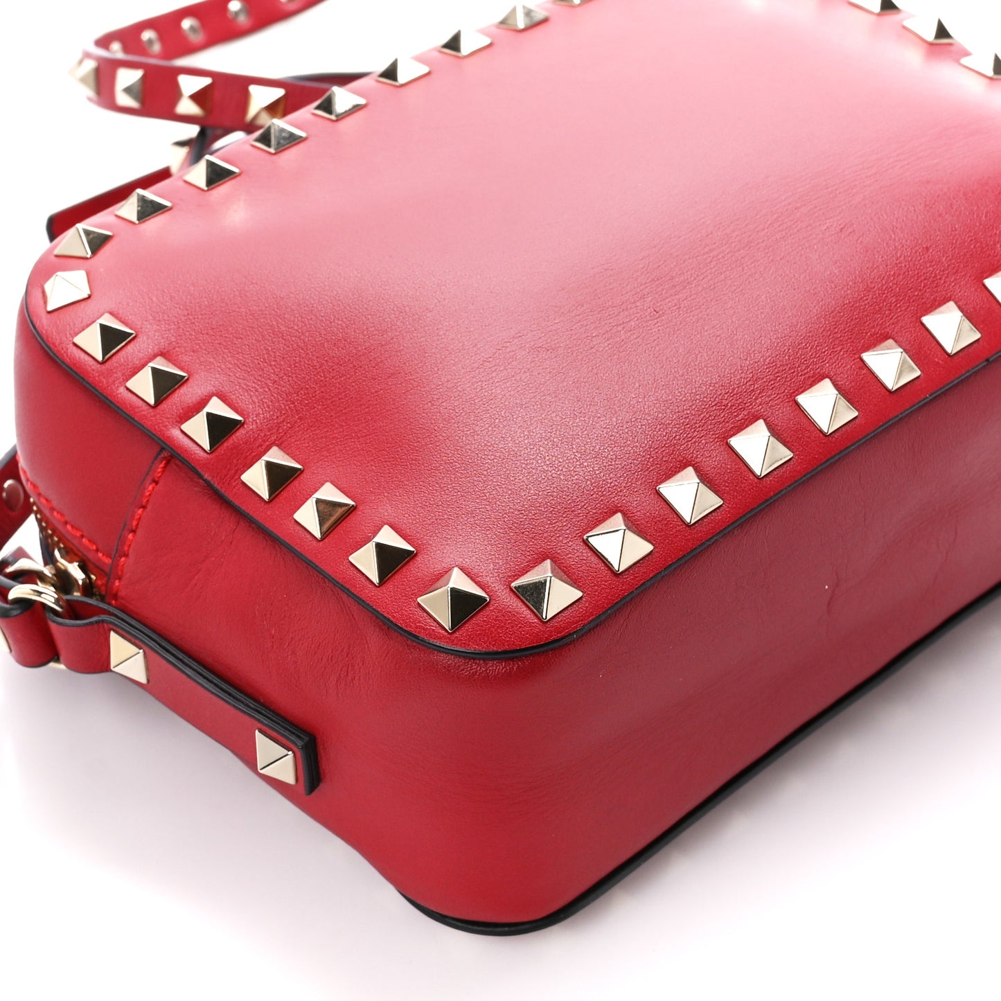 Calfskin Rockstud Camera Crossbody Bag Red