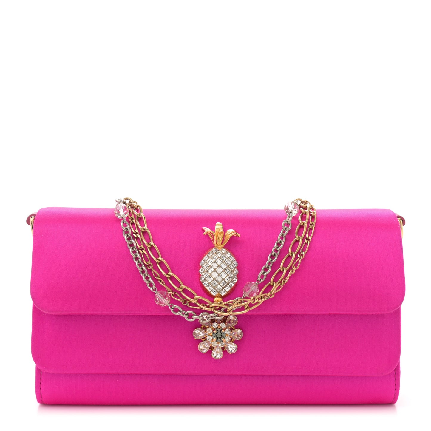 Satin Crystal Chain Pochette Rosa Shocking