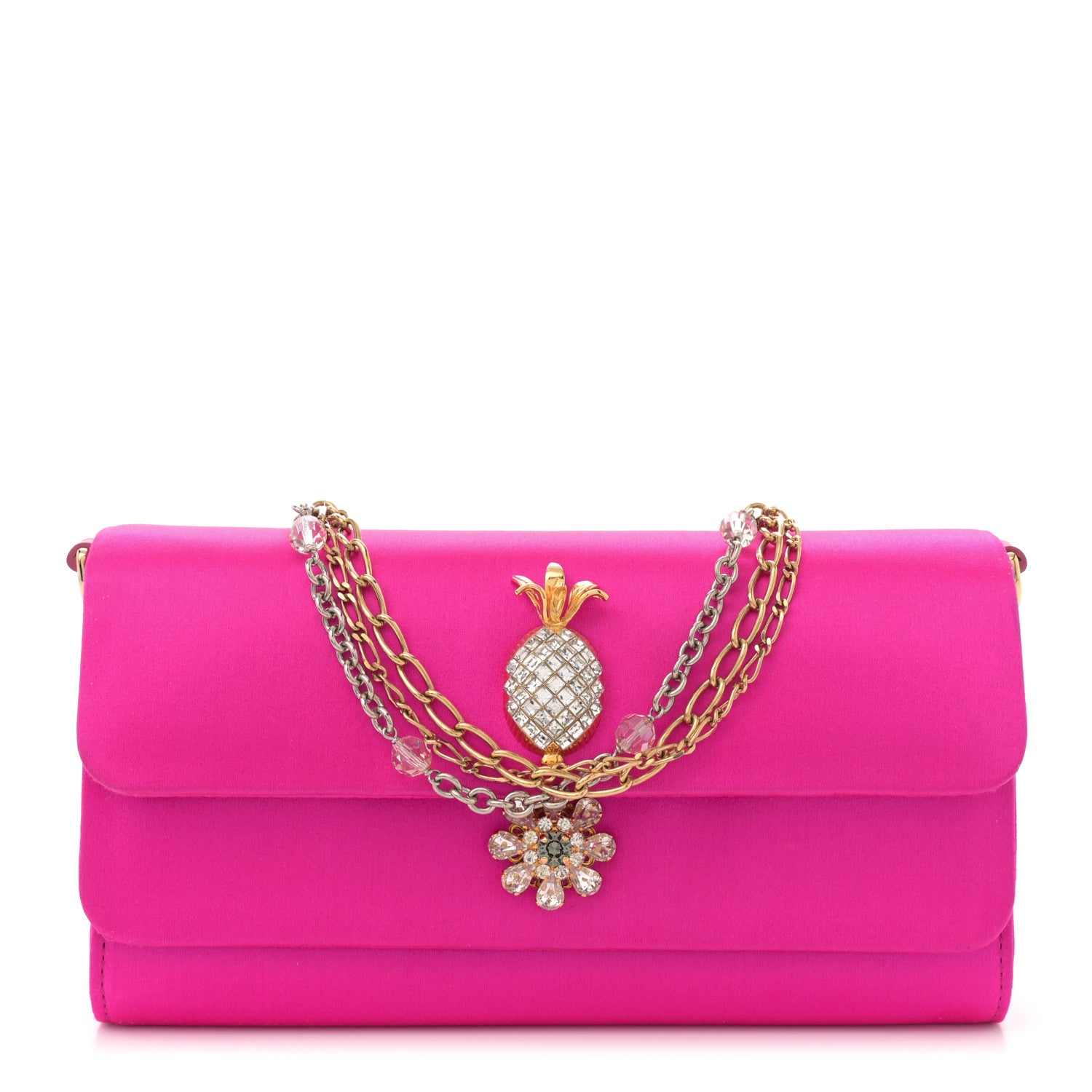 Dolce & Gabbana Satin Crystal Chain Pochette Rosa Shocking 1 of 12