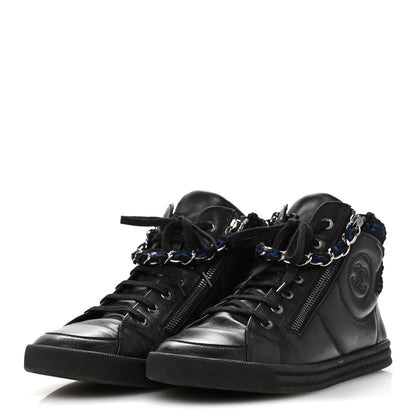 Chanel Lambskin Tweed Zipped Sneakers 39 Black Blue 4 of 11