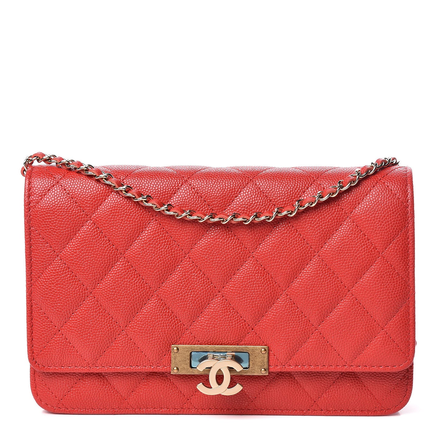 Caviar Quilted Golden Class Wallet On Chain WOC Red