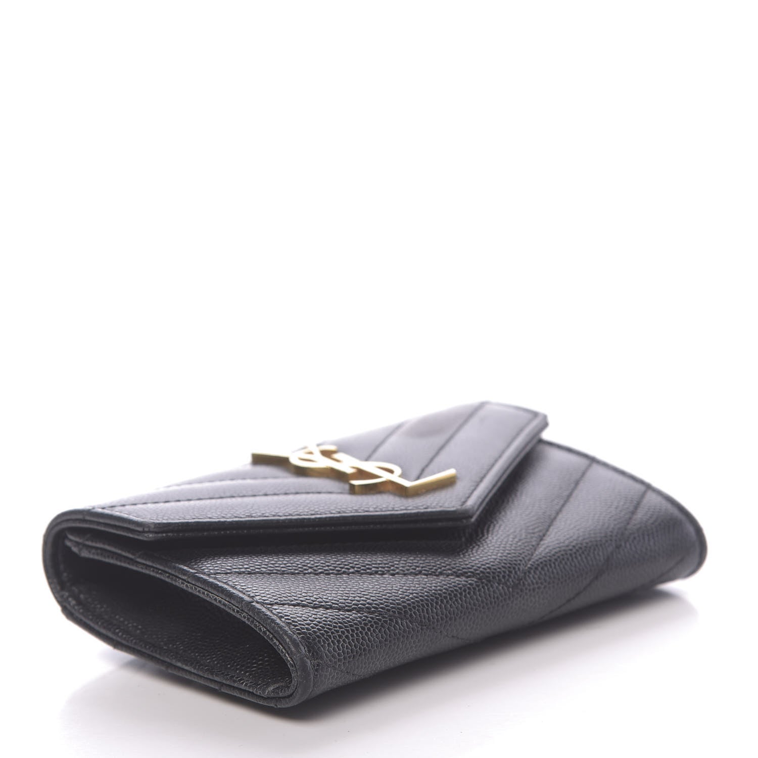 Saint Laurent Grain De Poudre Matelasse Chevron Small Monogram Envelope Wallet Black 4 of 9