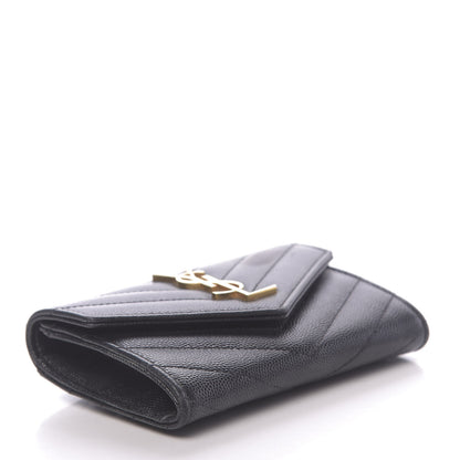 Saint Laurent Grain De Poudre Matelasse Chevron Small Monogram Envelope Wallet Black 4 of 9