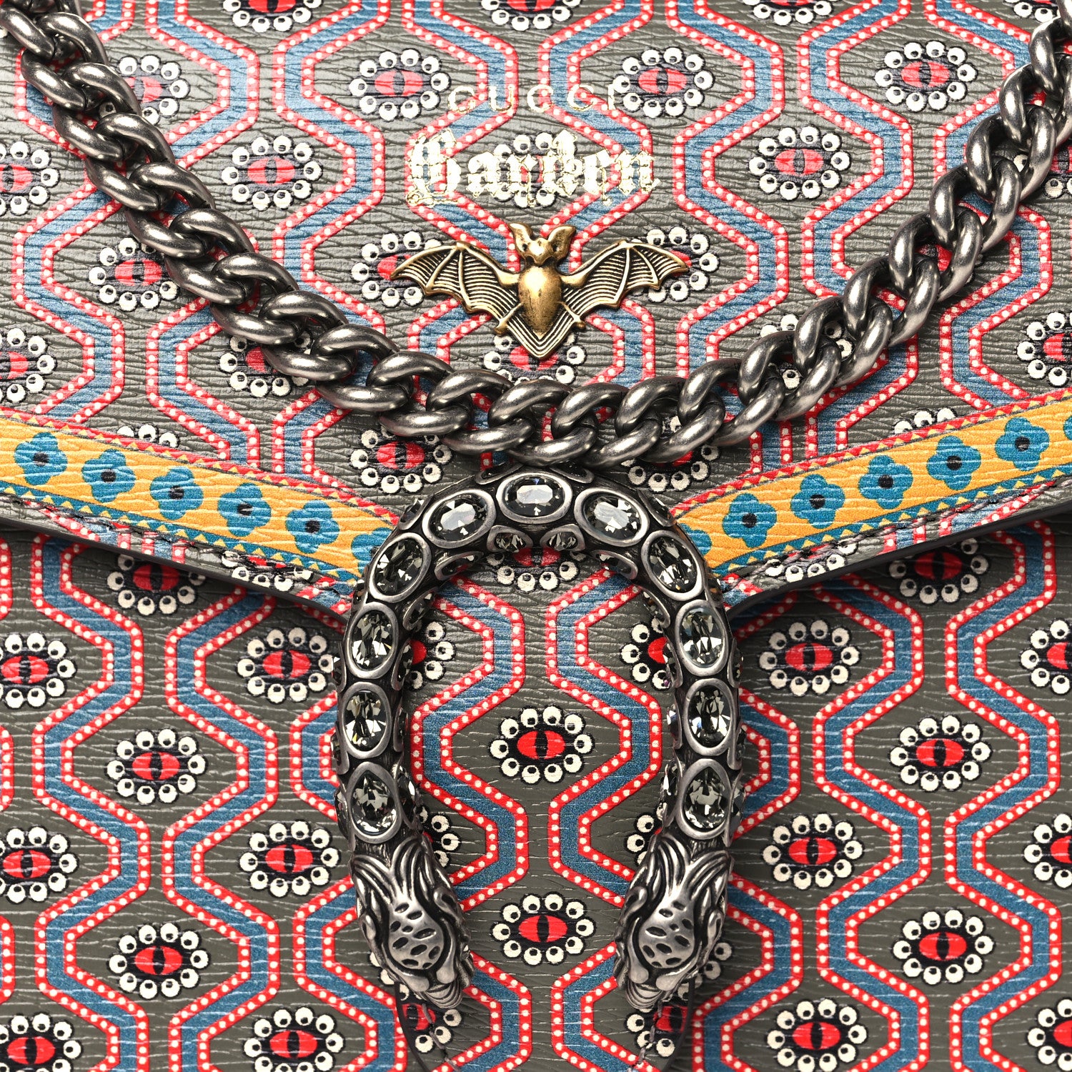 Gucci Azalea Calfskin Crystal Printed Garden Dionysus Chain Wallet Multicolor 9 of 12