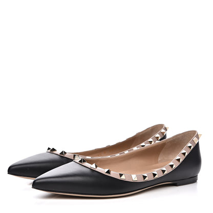 Valentino Garavani Calfskin Nappa Rockstud Ballerina Flats 40 Black Poudre 3 of 9