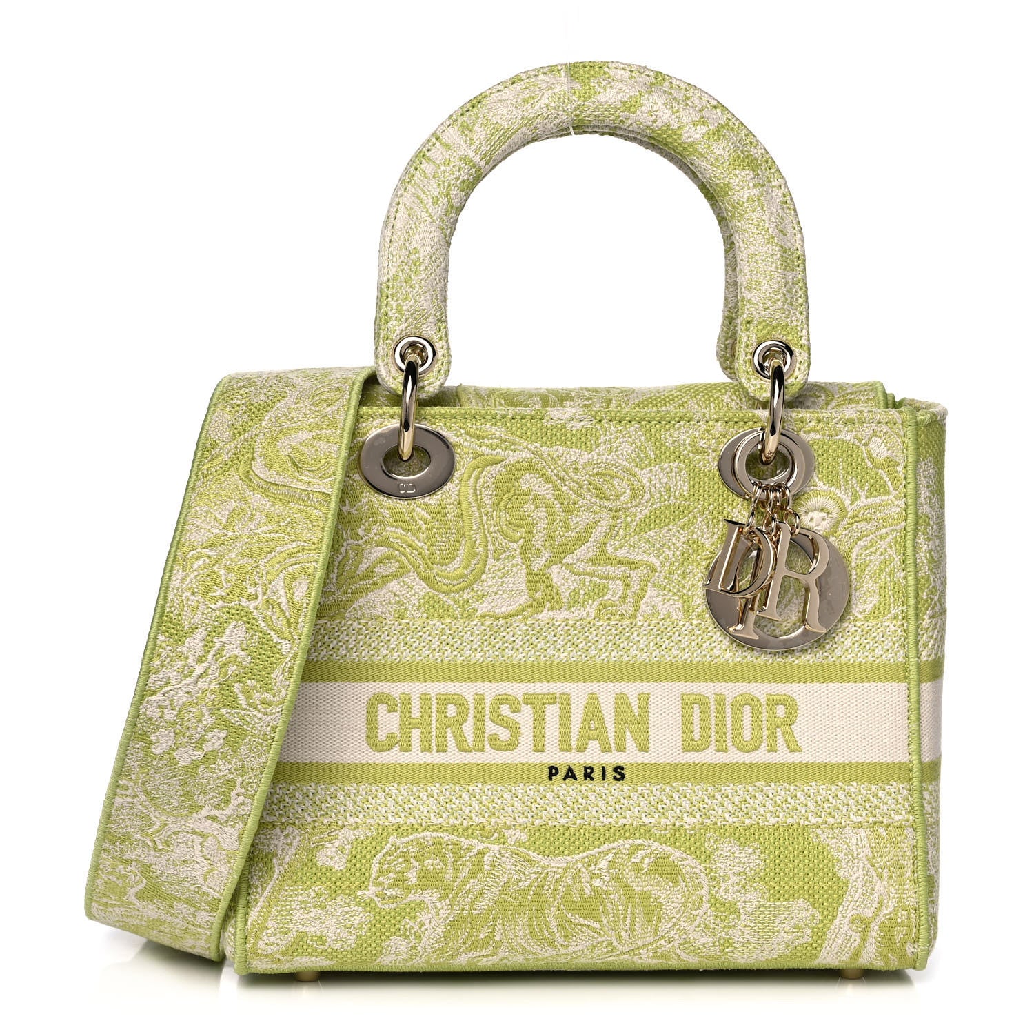 Christian Dior Canvas Toile De Jouy Reverse Embroidered Medium Lady D-Lite Green 1 of 14