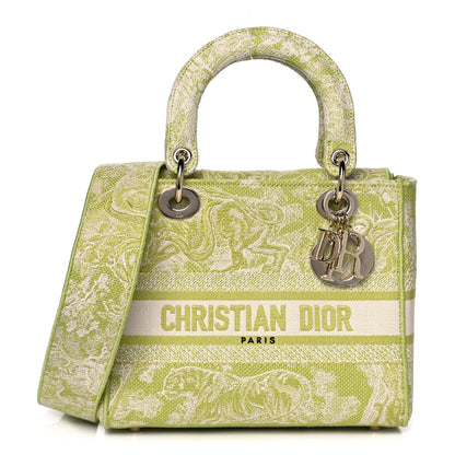 Christian Dior Canvas Toile De Jouy Reverse Embroidered Medium Lady D-Lite Green 1 of 14