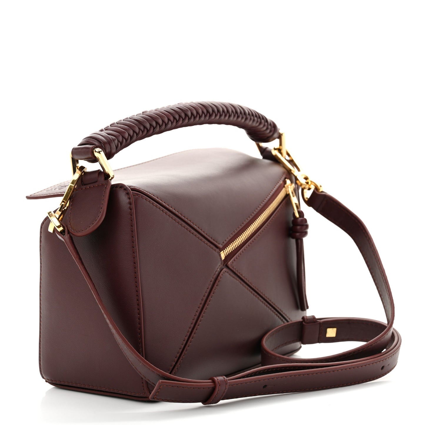 Calfskin Small Woven Puzzle Bag Dark Burgundy
