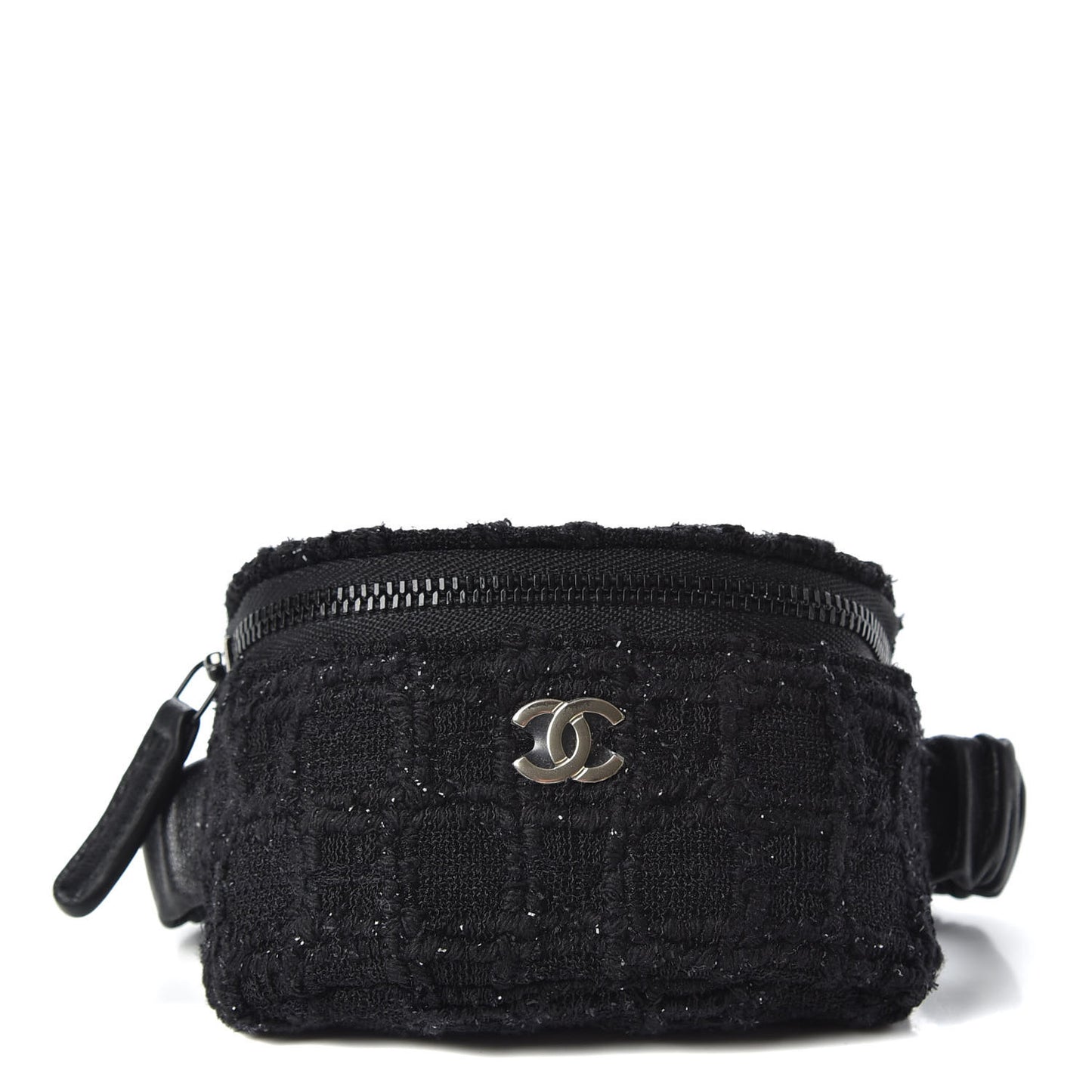Tweed Lambskin Quilted Arm Coin Purse Black