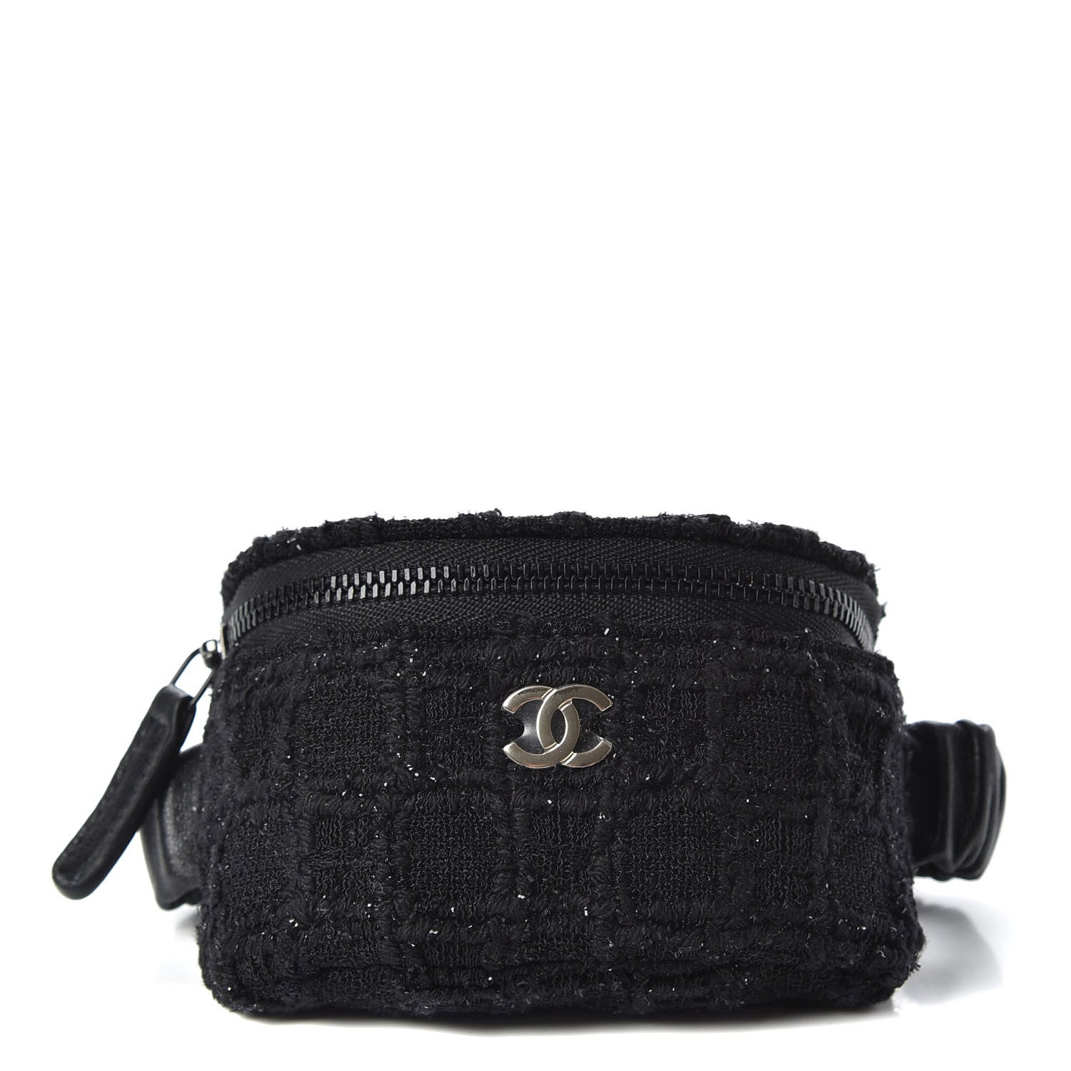 Chanel Tweed Lambskin Quilted Arm Coin Purse Black 1 of 7