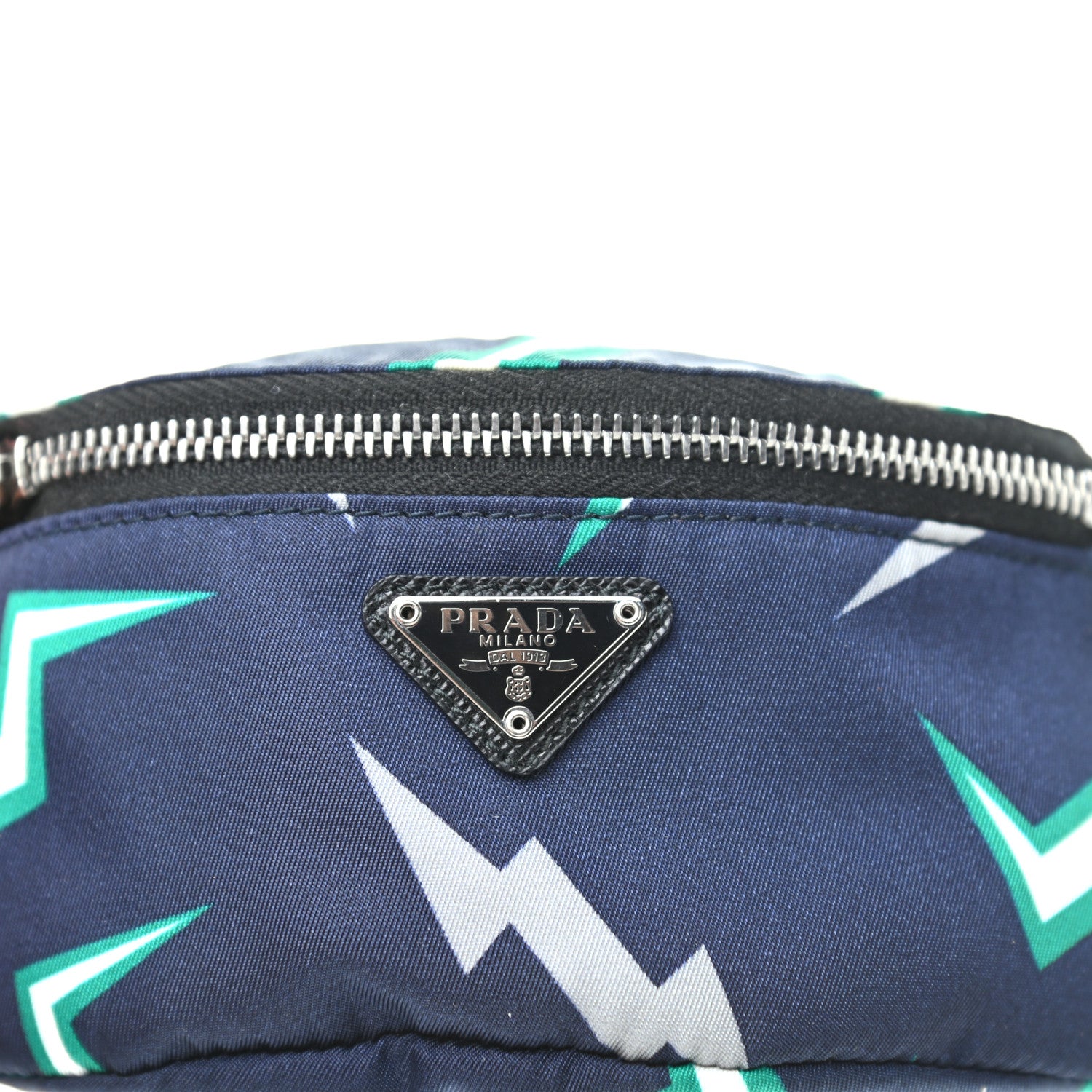 Prada X UNIVERSAL STUDIOS Tessuto Nylon Thunder Frankenstein Print Mini Arm Bag Blu Smeraldo 6 of 6
