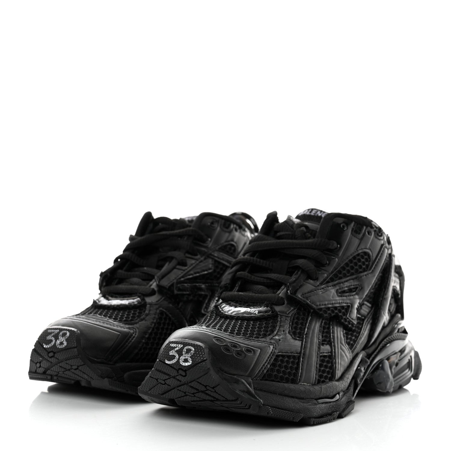 Balenciaga Mesh Rubber Monocolor Womens Runner Sneakers 38 Black 3 of 9