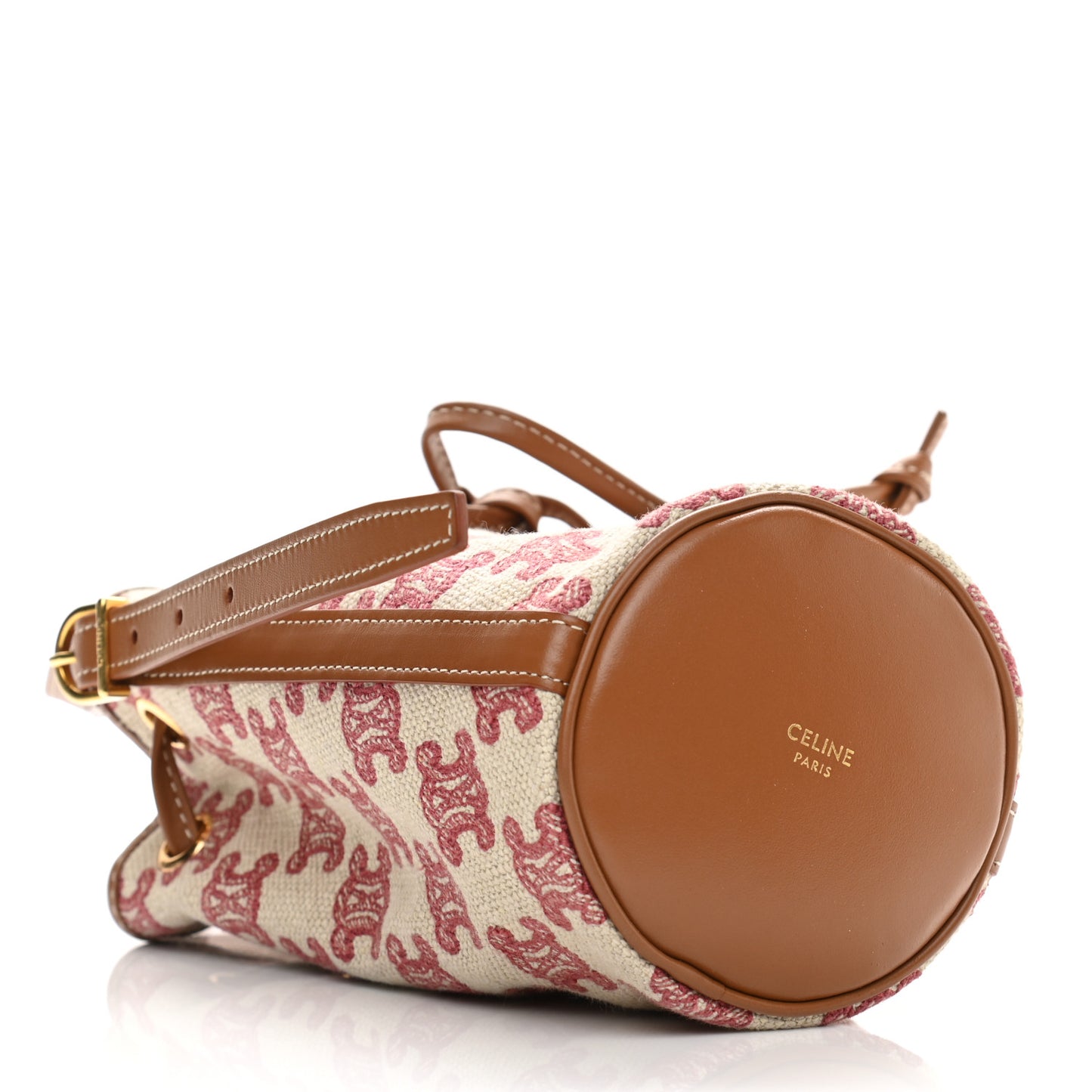 Canvas Calfskin Triomphe Embroidered Bucket Bag Fox Red