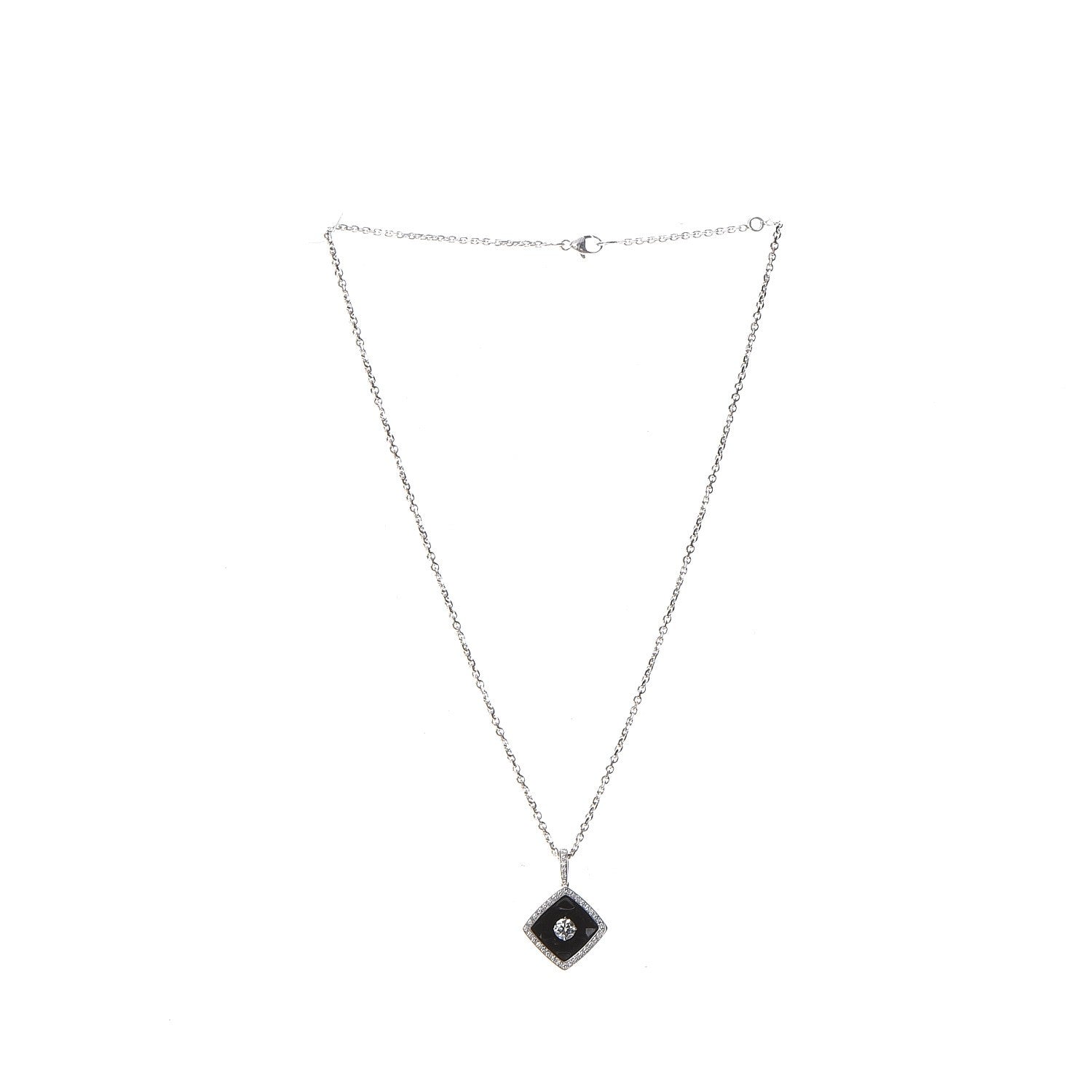 Chanel 18K White Gold Diamond Ceramic Pendant Necklace Black 4 of 5