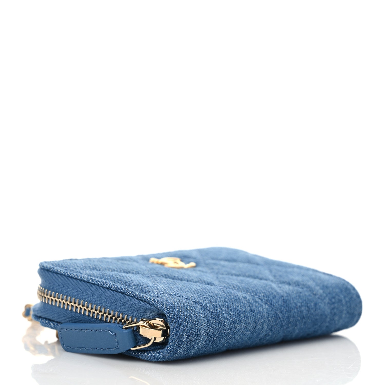 Chanel Denim Quilted CC Pearl Crush Zip Card Holder On Chain Blue 3 of 7