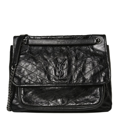 Saint Laurent Crinkled Calfskin Matelasse Monogram Large Niki Chain Satchel Black 1 of 9
