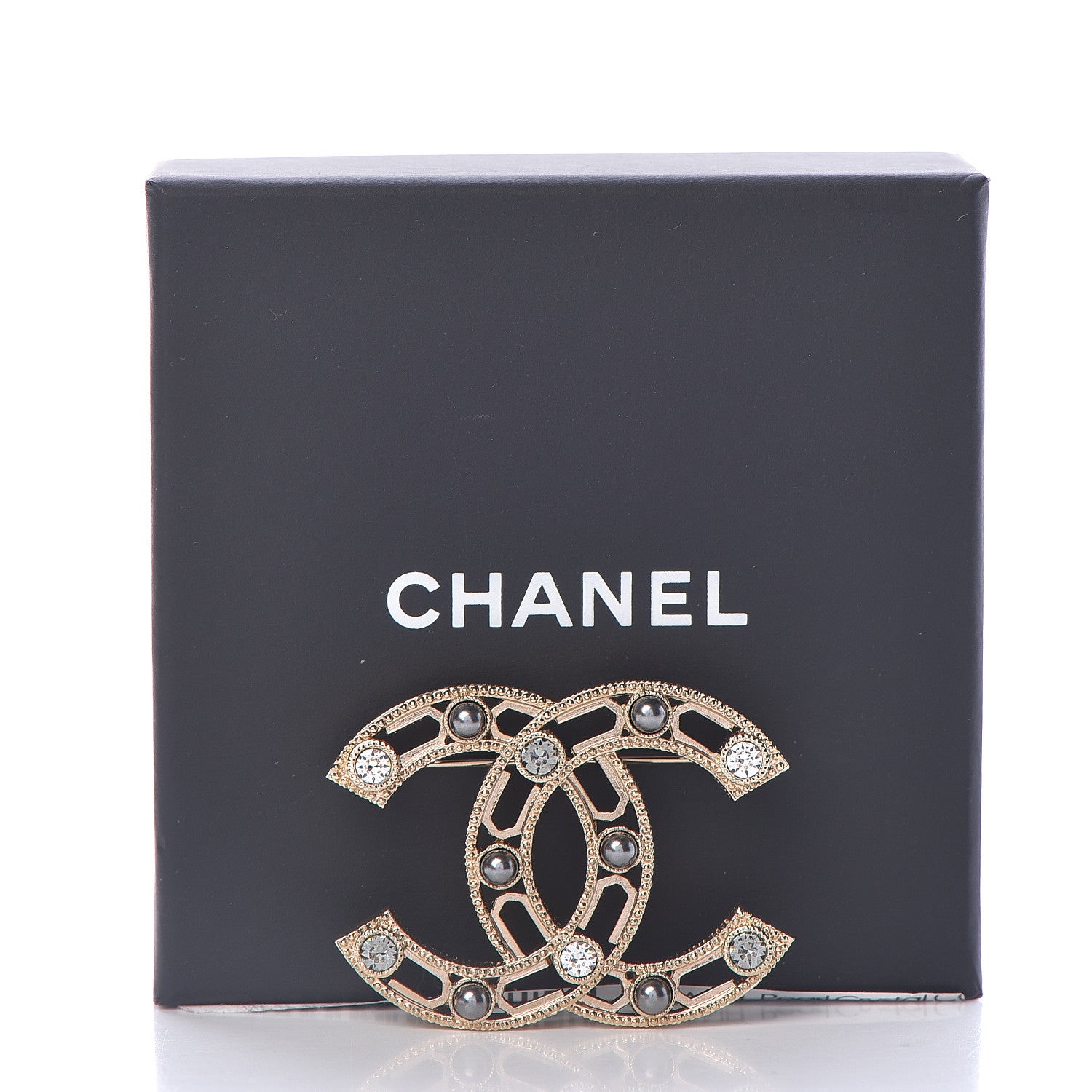 Chanel Pearl Crystal CC Brooch Gold Grey 5 of 5
