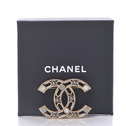 Chanel Pearl Crystal CC Brooch Gold Grey 5 of 5