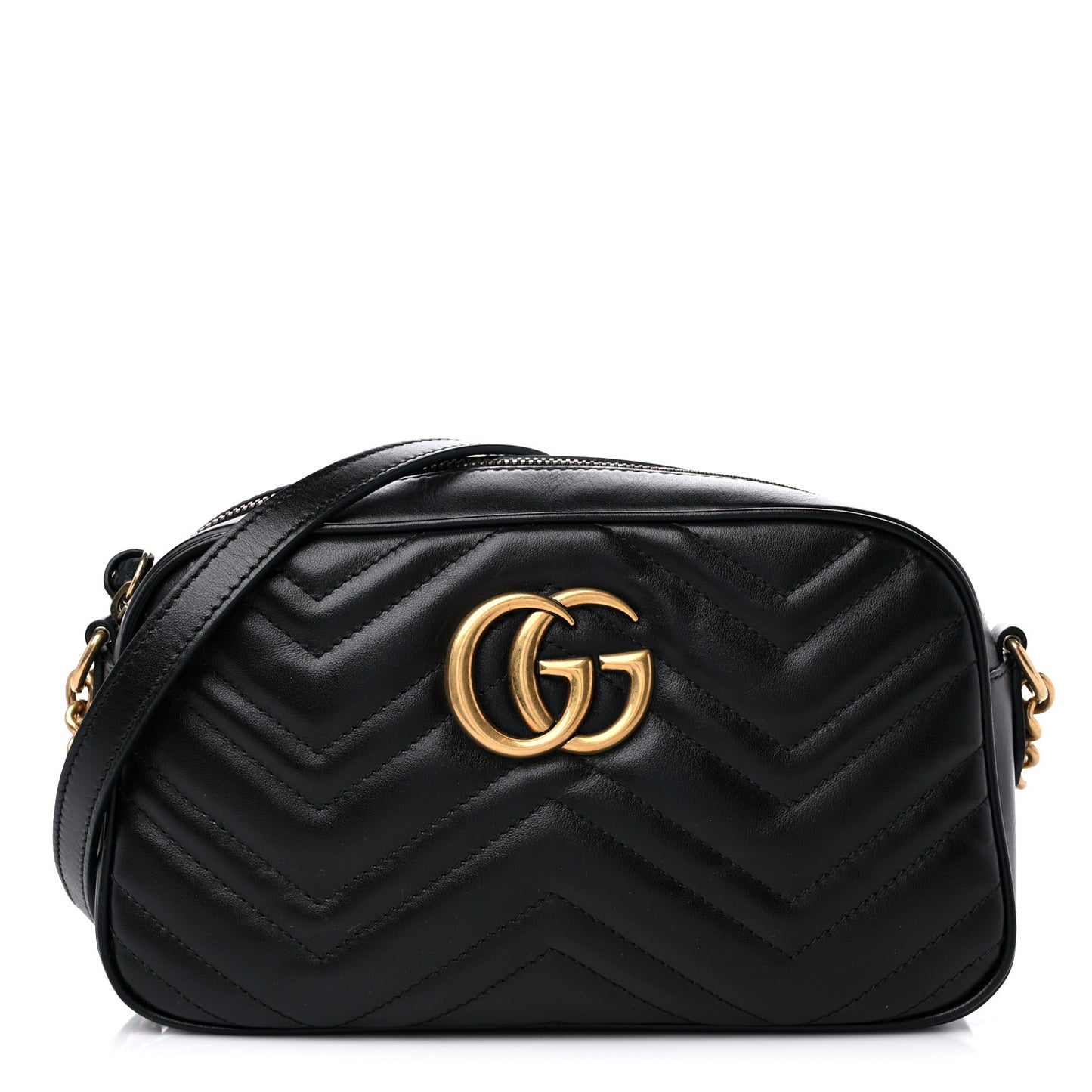 Calfskin Matelasse Small GG Marmont Chain Shoulder Bag Black